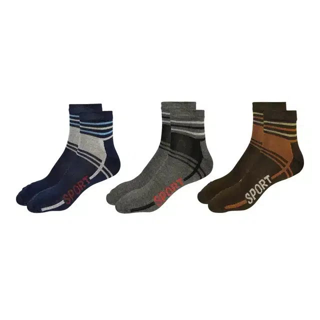 Cotton Blend Ankle Length Socks (Multicolor, Set of 3)