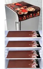 Knit Printed Fridge 4 Pcs Mat with Top Cover 