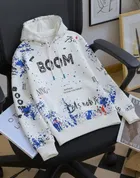 Fleece Printed Hoodie for Men, White 