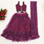 Net Self-Design Lehenga with Choli & Dupatta for Girls 