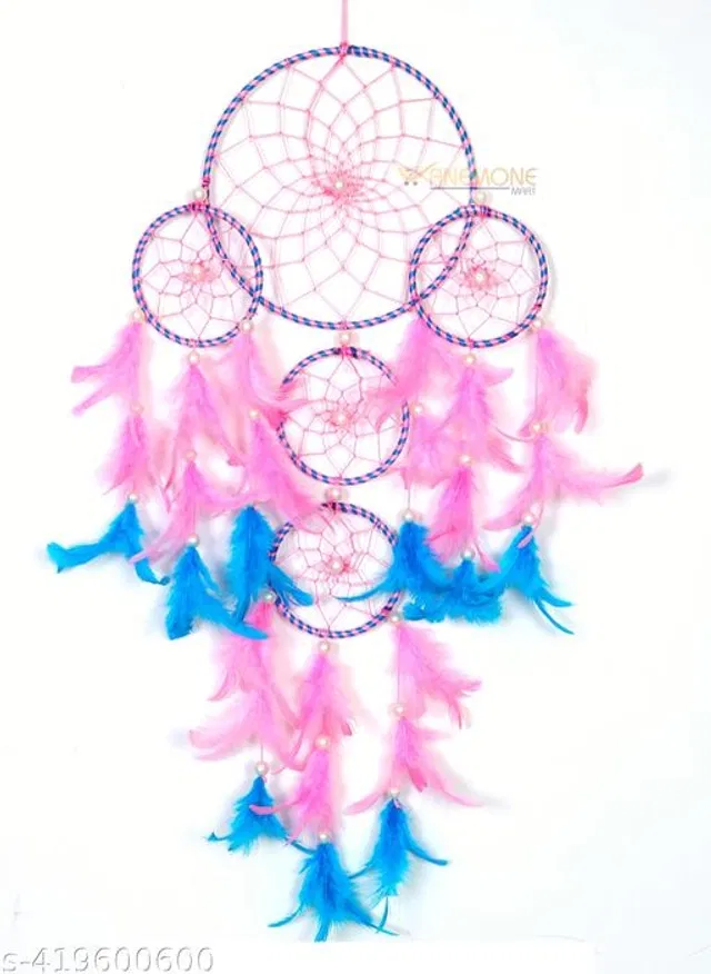 Feather Wall Hanging Dream Catcher (Sky Blue & Pink)