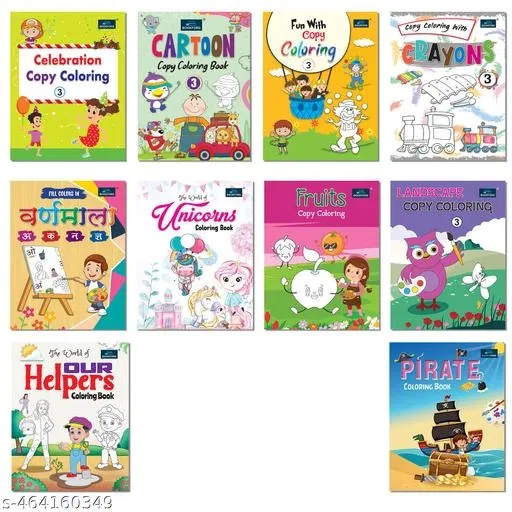 Bookford Cute Copy Coloring Books Amazing Combo Set for kids - Set of 10 books - Hindi Varnamala, Unicorns, Our Helpers, and Many more