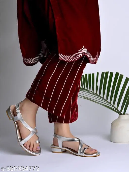 Shoetopia Solid Silver Open Toe Heel Sandals (Size: IND-3)