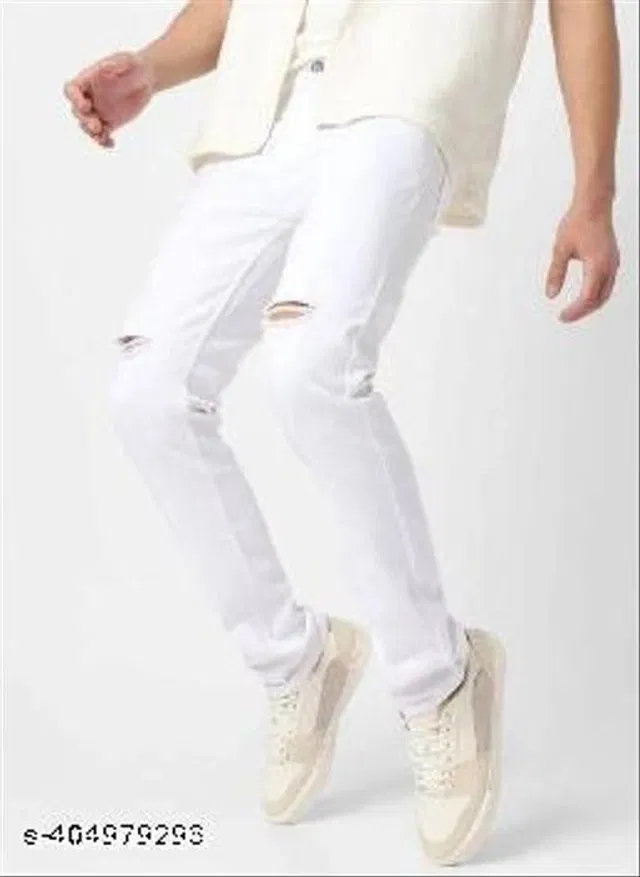 Denim Slim Fit Jeans for Men (White, 30)