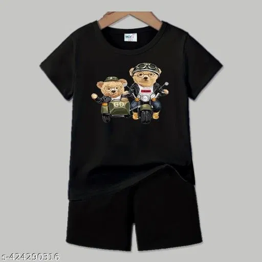 Cotton Blend Printed Clothing Set for Boys, Black (18-24 Months)