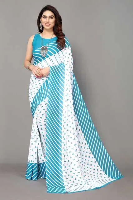 Casual Georgette Women Printed Saree With Unstitched Blouse (Blue) (SDS-53)
