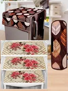 PVC Printed Fridge Top Cover with 3 Pcs Shelf Mats & Handle Cover 