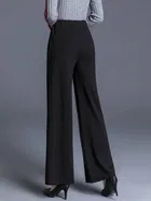 Black Korean Chic Style High-Waist Wide Leg Trousers - M 