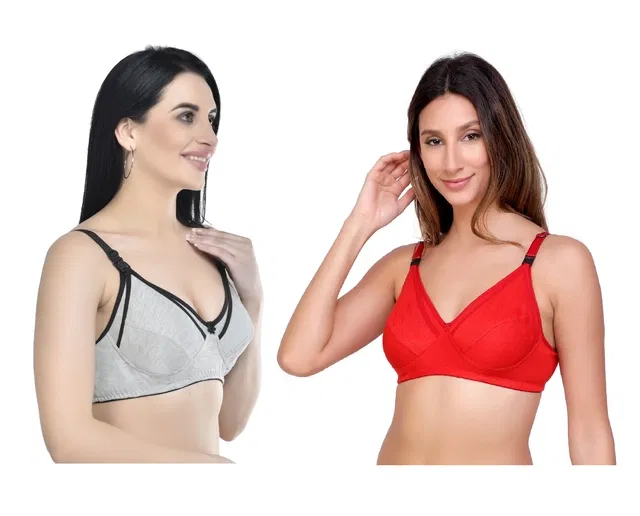 Cotton Blend Solid Non Padded Feeding Bras for Women (Multicolor, 3XL) (Pack of 2)