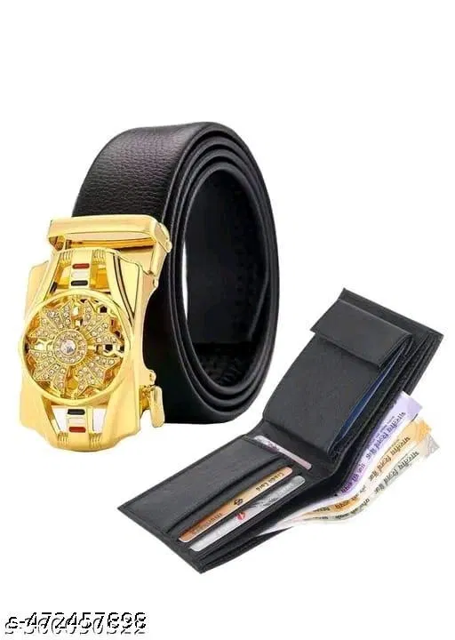 Synthetic Wallet with Belt for Men (Multicolor, Set of 2)