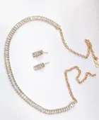 Minimalist Silver Crystal Necklace and Stud Earrings Set