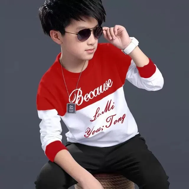 Cotton Blend Round Neck T-Shirt for Boys (Red & White, 6-7 Years)