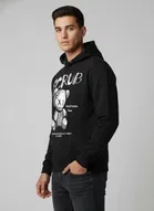 Fleece Printed Hoodie for Men, Black 