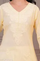 Cotton Chikankari Kurti for Women, Yellow 