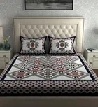 Jaipuri Cotton Double Bedsheet with 2 Pillow Covers | 80x90 Inch | geometric White | Traditional Rajasthani Print