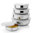 Jensons Stainless steel with white plastic lid for storing and serving food Containers (Set of 5 PC)