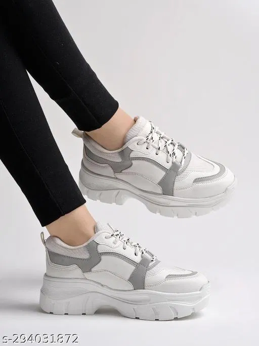 Solid Synthetic Slip-on Sneakers for Women (Grey, IND-7)