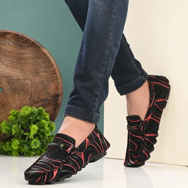 Loafers for Men (Red & Black, 8)