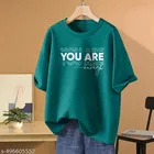 Cotton Blend Printed T-shirt for Women, Green 