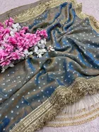 Bollywood Satin Butti Embroidered Saree for Women 