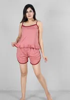 Satin Solid Nightsuit for Women (Pink, XL)