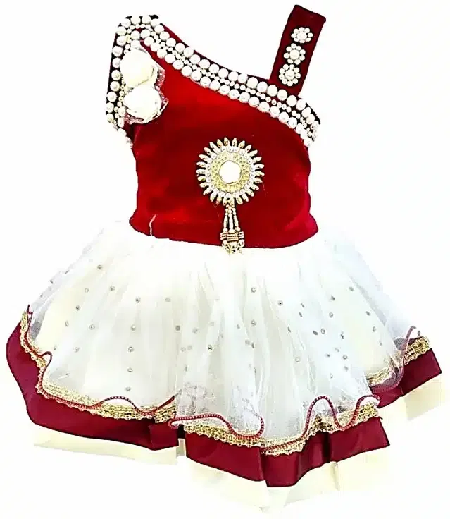 Velvet Frock for Girls (Red, 6-12 Months)
