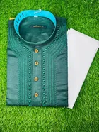 Cotton Blend Embroidered Kurta with Pyjama for Men, Dark Green & White 