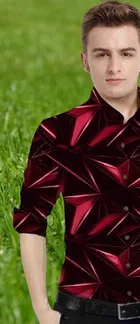 Lycra Printed Shirt For Men, Red 