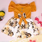 Crepe Printed Frock for Girls (Yellow, 0-3 Months)