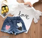 Hosiery Cotton & Denim Printed Clothing Set for Kids, White 
