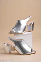 Shoetopia Silver Embellished Peep Toe Heel Sandals 