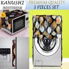 KANUSHI Industries® Microwave / Oven Top Cover With 4 Utility Pockets + 1 Pc Washab l& Dustproof Front Load Automatic Washing Machine Cover + 1 Pc FRIDGE HANDLE COVER 