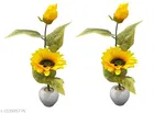 Plastic Artificial Flower With Pot,Multicolour,Set Of 2