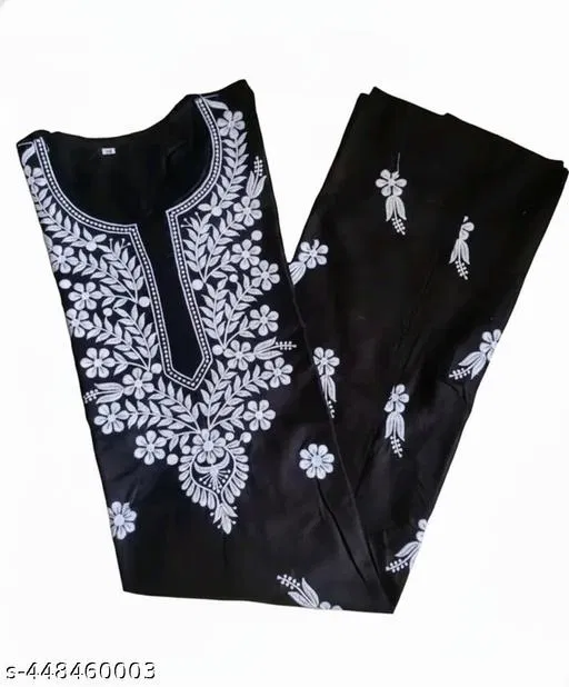 Floral Embroidered Rayon Kurti for Women (Grey, M)