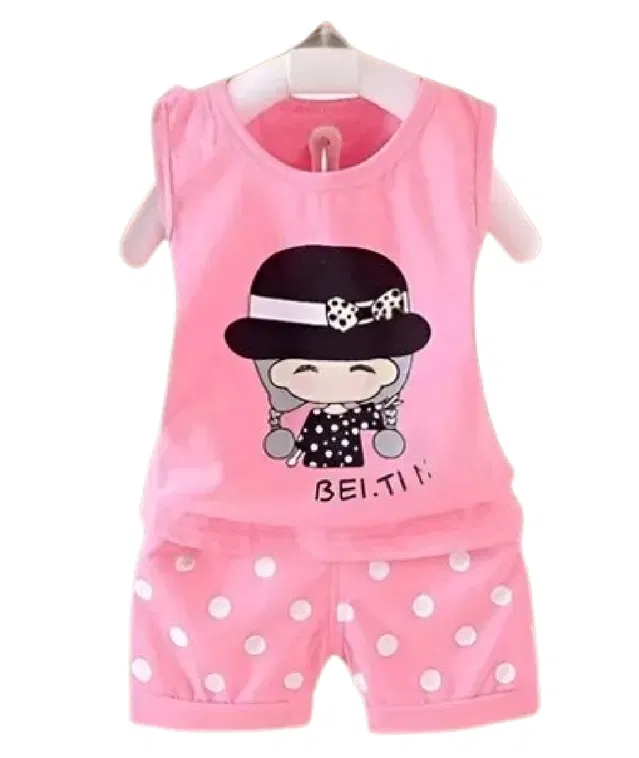 Hosiery Printed Clothing Set for Kids (Pink, 12-18 Months)