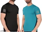 Round Neck Solid T-Shirt for Men (Black & Sky Blue, S) (Pack of 2)