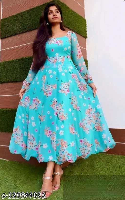 Floral Printed Party Wear Gown for Women (Blue, 9XL)