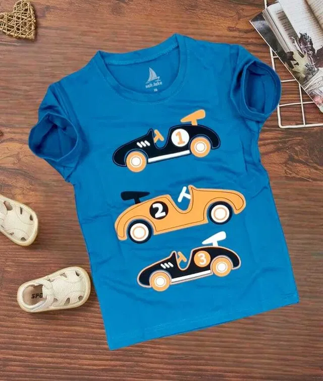 Cotton Printed Round Neck T-Shirt for Kids (Blue, 6-7 Years )
