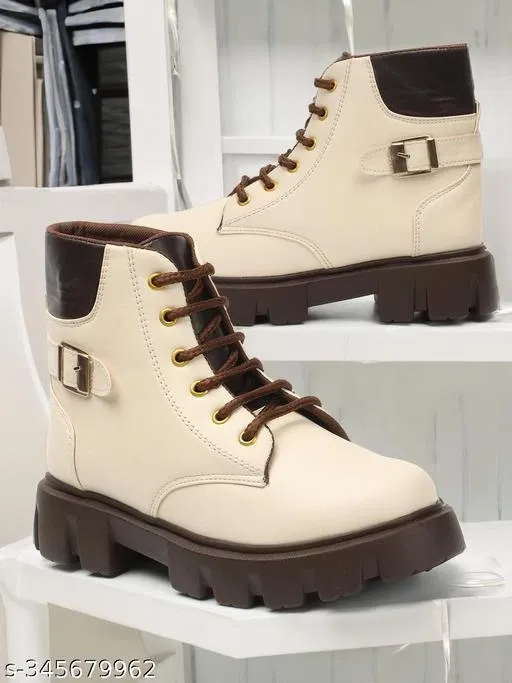 Boots for Women (Cream & Black, 6)
