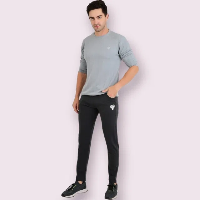 Lycra Nylon Logo Printed Track Pant for Men (Dark Grey, M)