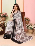Printed Dola Silk Sequence Boarder Warli Art Saree for Women 