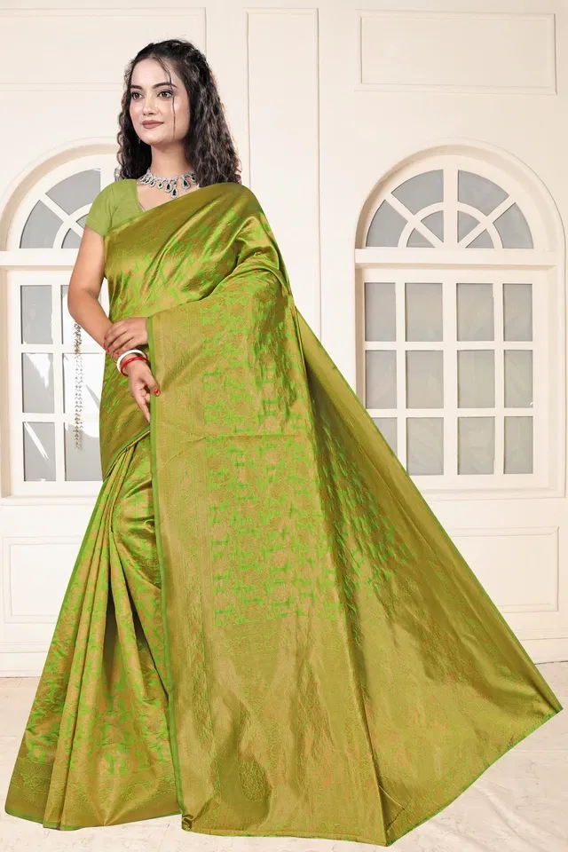 Jacquard Woven Design Saree for Women, Green (6.3 m)
