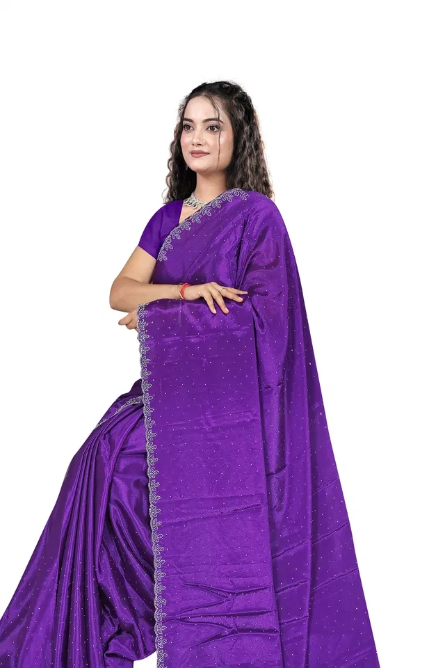 Crepe Solid Saree for Women, Purple (6.3 m)