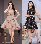 Crepe Printed Flared Dress for Women 