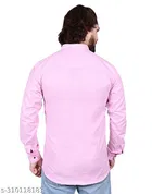 Cotton Blend Solid Short Kurta for Men, Pink 