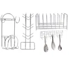 Stainless Steel Cup Stand & Plate Stand & Chakla Belan Stand With Hook & Hook Rail For Kitchen (Set of 4) (OC-033)