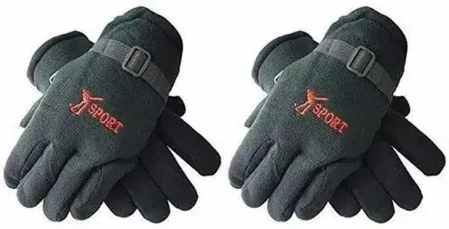 Fleece Winter Gloves for Men (Black, Set of 2)