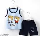 Poly Blend Clothing Set for Kids, Sky Blue & Black  