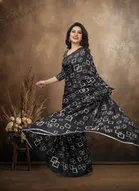 Art Silk Printed Saree for Women, Black 