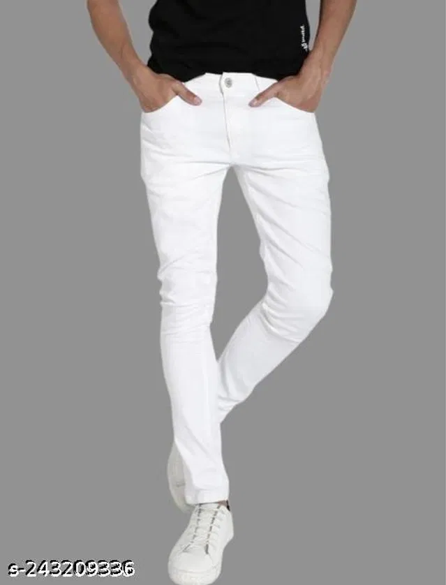 Denim Slim Fit Jeans for Men (White, 30)
